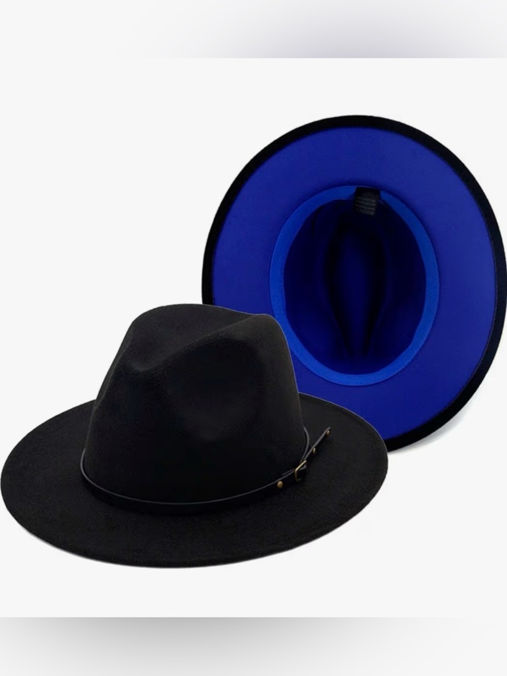 Black Fedora Hat with Royal Blue Inner Brim | UNISEX | 58cm